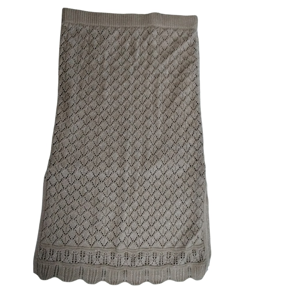 Lauren Conrad Metallic Knit Pointelle Maxi Skirt Tan Scalloped Hem Large